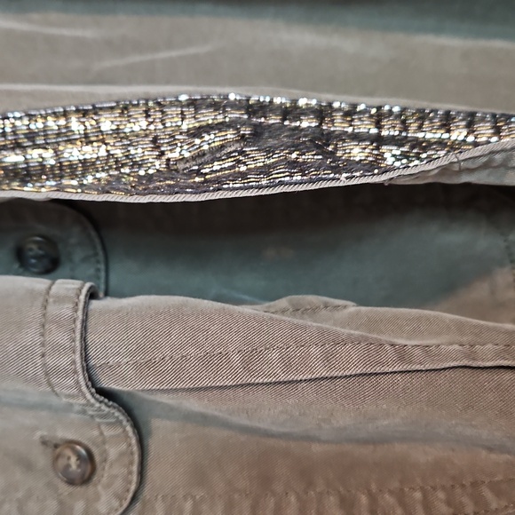 Free People Large Olive Green Lightweight Metallic Button Down Top - Picture 3 of 9